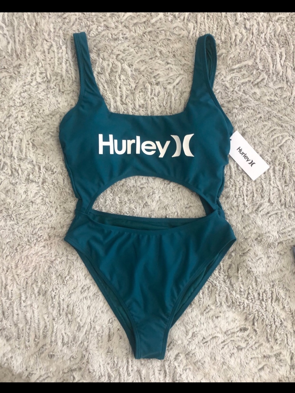 Hurley Teal Cutout One-Piece Swimsuit with White Logo